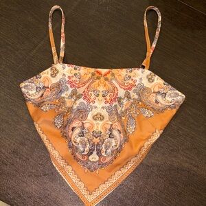 SHEIN Orange and Cream Paisley Bandeau Top with Ties